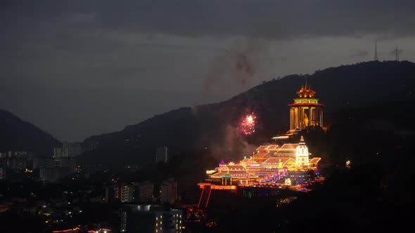 Colorful Kek Lok Si temple light up with led