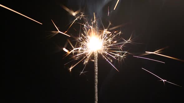 Sparkling Bengal Light Burning in Darkness Happy Atmosphere at New Year Party