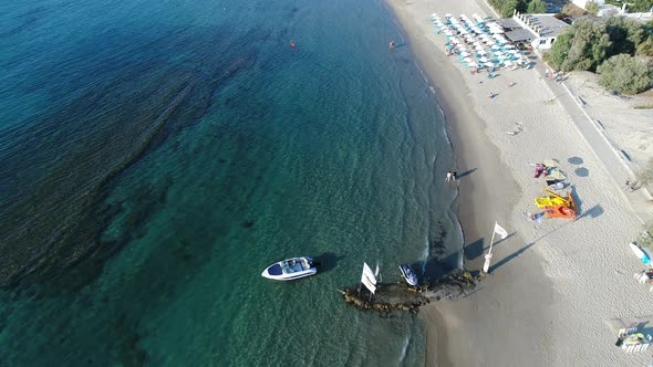 Village of Chora on the island of Naxos in the Cyclades in Greece from the sky