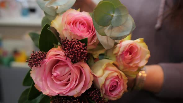 Closeup View of Woman Holding Beautiful Rose Bouquet