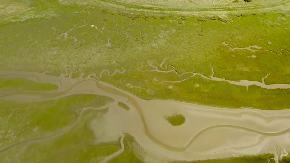 Abstract aerial view of wetlands river Landscape in The Netherlands.