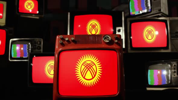 Flag of Kyrgyzstan on Stack of Retro TV.