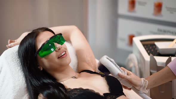  Beautician Doing Armpit Laser Hair Removal Attractive Sexy Woman Beauty Salon
