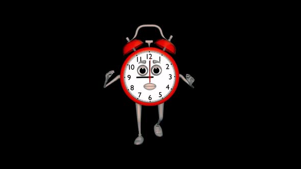 Cartoon Alarm Clock Dancing Loop On Alpha Channel