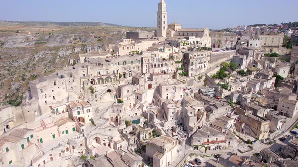 4K Aerial of Sassi di Matera, Basilicata, South of Italy.