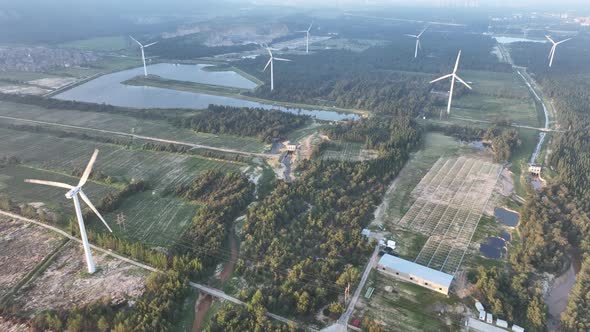 Wind Turbines in mountain during sunset