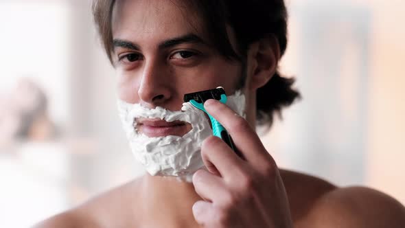 Shaving Procedure Handsome Man Careful Skincare