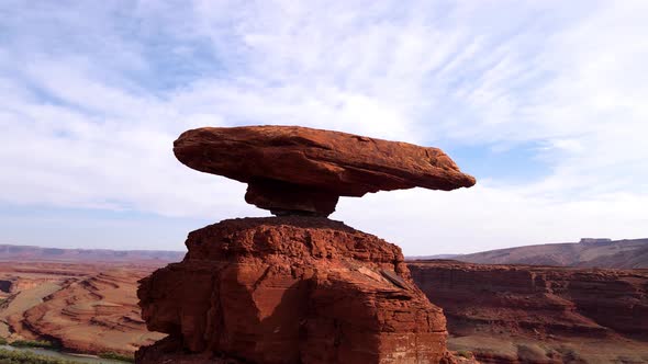 Aerial of Mexican Hat Rock Formation In Utah