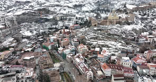 Aerial view of Narikala fortress in Tbilisi, Georgia