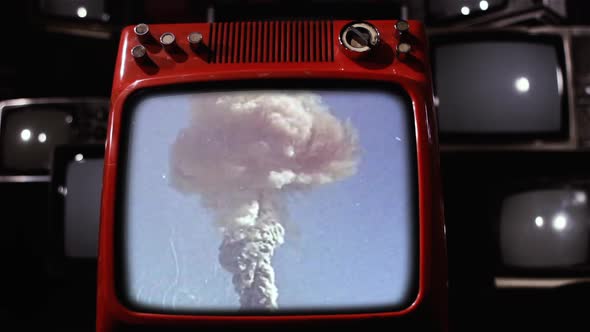 Nuclear Explosion Test on Retro TV Set.