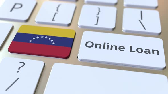 Online Loan Text and Flag of Venezuela on the Keyboard