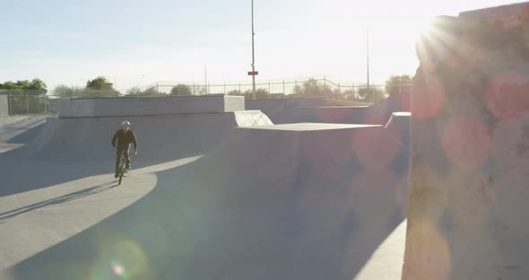 BMX rider in skatepark