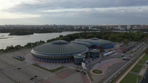 Top View of the Street and Sports Complex in Chizhovka