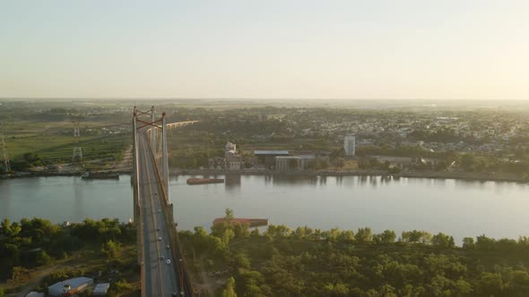 Orbital of Zarate Brazo Largo road and railway complex cable-stayed bridge connecting Buenos Aires a