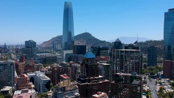 Helix shot of building in touristic district in Santiago de Chile