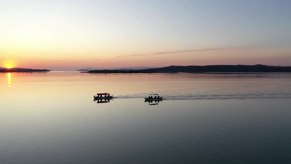 fishing boat on lake at sunset golyazi , bursa turkey  20