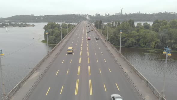 Paton Bridge Across the Dnipro River in Kyiv, Ukraine. Aerial View