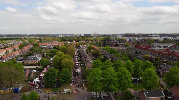 View From Above Of Crowded Street Markets In Hendrik-Ido-Ambacht During King's Day Celebration In So