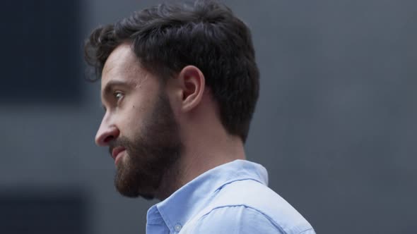 Portrait Thoughtful Businessman Standing Look in Distance