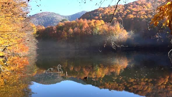 Fog on Calm Lake Surface in Stationary Air