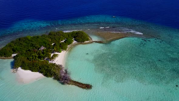 Aerial view travel of marine lagoon beach voyage by clear sea and sand background