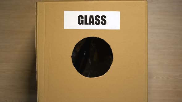 Glass Written on Box for Disposing Waste, People Throwing Trash Inside, Recycle