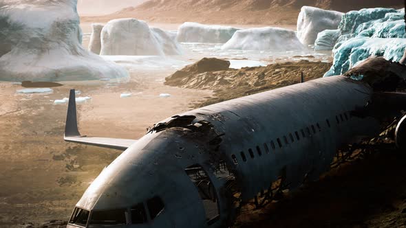 Old Broken Plane on the Beach of Iceland