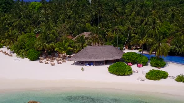 Aerial view tourism of exotic coast beach by ocean and sand background