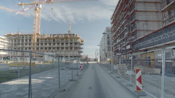 Daytime Scene In A Building Construction Site In Vienna, Austria. wide