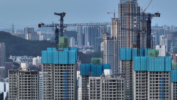 Aerial footage of construction site in shenzhen city, China