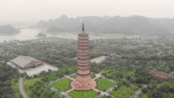 Aerial view of Chua Bai Dinh tower.