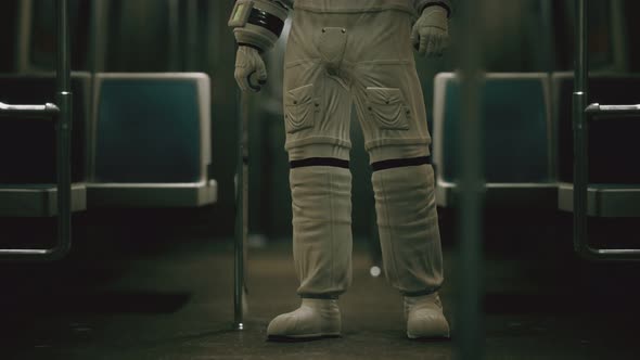 Astronaut Inside of the Old Non-modernized Subway Car in USA