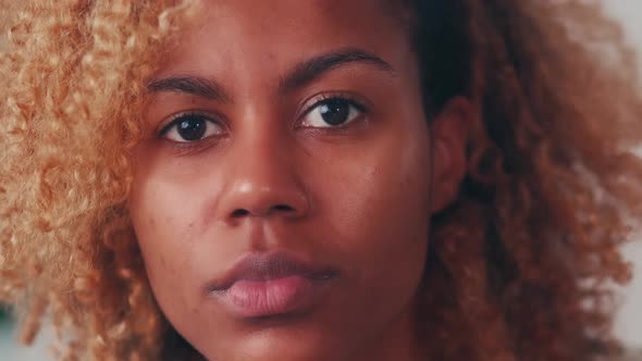 Camera View Beautiful African American Woman Smiling Showing Positive Emotions