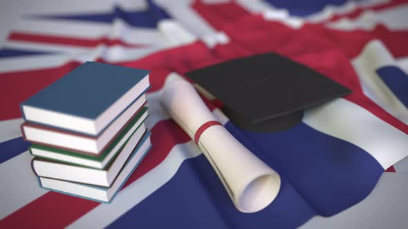 Graduation Cap and Diploma on Theflag of the UK