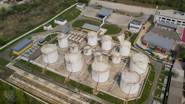 Aerial Footage of Big Fuel Reservoires in Petrol Industrial Zone