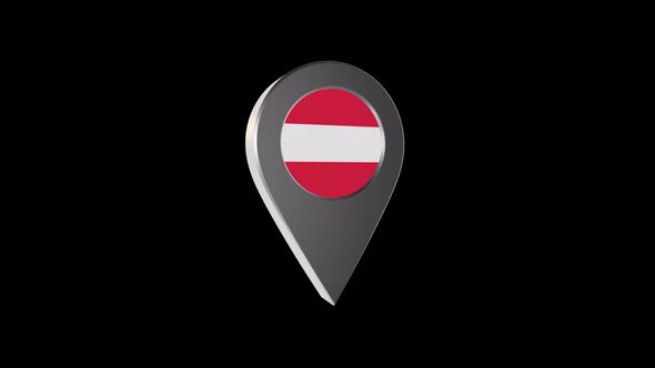 3d Animation Map Navigation Pointer With Austria Flag With Alpha Channel - 4K