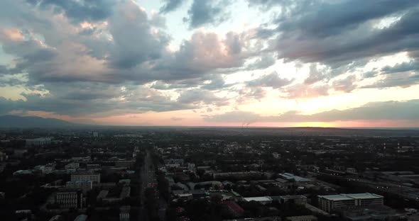 Red Sunset Over the City of Almaty