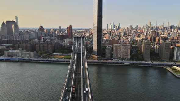 Aerial View of Lower Manhattan, New York Over Manhattan Bridge