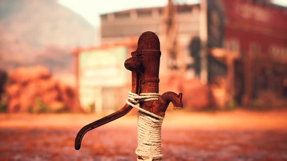 Old Rusted Water Pump in Wild West Town