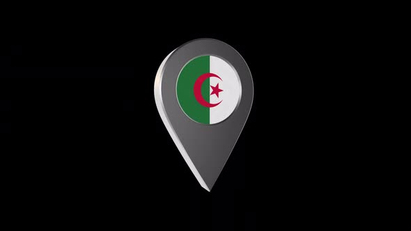 3d Animation Map Navigation Pointer With Algeria Flag With Alpha Channel  - 2K