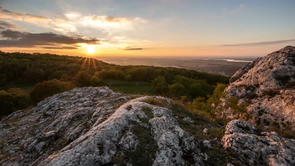  Sunset in a beautiful rocky landscape, time lapse. Czech republic