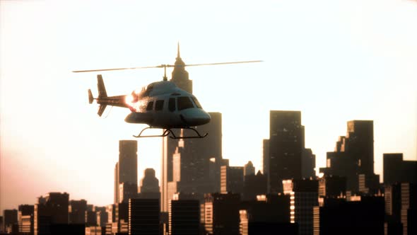 Silhouette Helicopter at City Scape Background alt