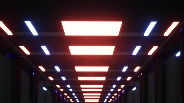 Fly Inside A Futuristic Metal Corridor With Neon Colored Laser Lines 8