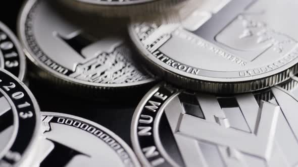 Rotating shot of Bitcoins