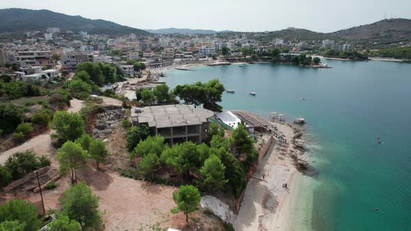 Aerial View Exotic Beach with Turquoise Water in Albania Ksamil Islands