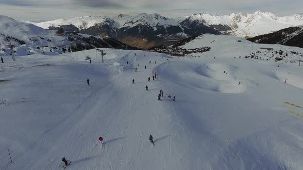 Aerial view of people skiing