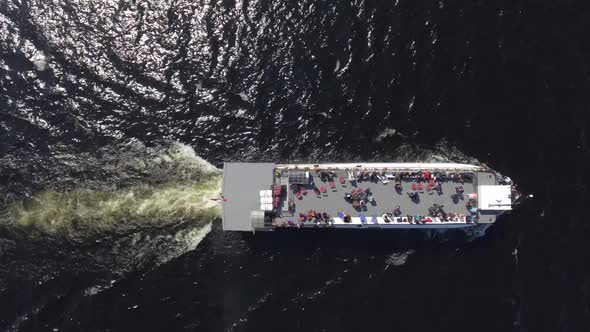 aerial cruise ship on lake above rising angle 4k