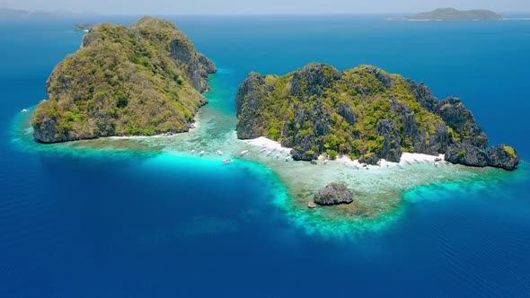 Aerial Drone Footage of Shimizu Island From Distance in El Nido Palawan Philippines