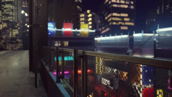 Night Scene of Japan City with Neon Lights