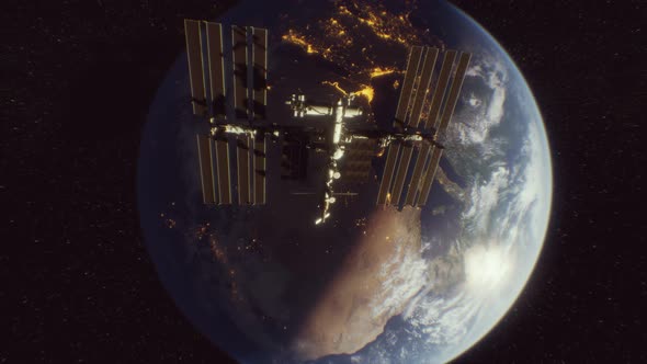 International Space Station in Outer Space Over the Planet Earth Orbit alt